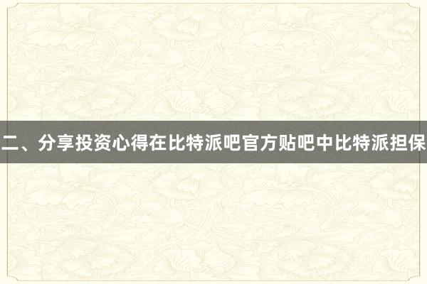 二、分享投资心得在比特派吧官方贴吧中比特派担保