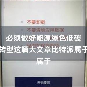 必须做好能源绿色低碳转型这篇大文章比特派属于